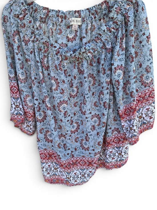 Knox Rose Tops - Knox Rose Floral Off-Shoulder Peasant Top - Light Blue